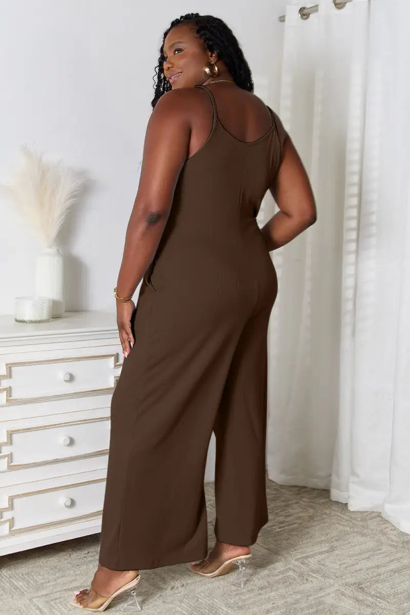 Full Size Spaghetti Strap V-Neck Jumpsuit - Jumpsuit - Basic Bae - Jumpsuits & Rompers