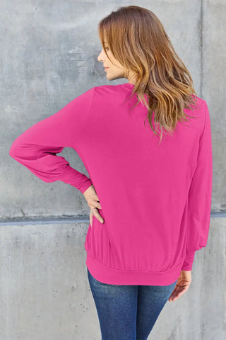 Full Size V-Neck Lantern Sleeve Top - Sweatshirt - Basic Bae - Tops