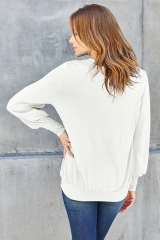 Full Size V-Neck Lantern Sleeve Top - Sweatshirt - Basic Bae - Tops