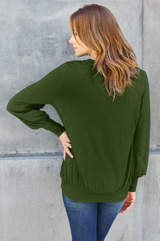 Full Size V-Neck Lantern Sleeve Top - Sweatshirt - Basic Bae - Tops