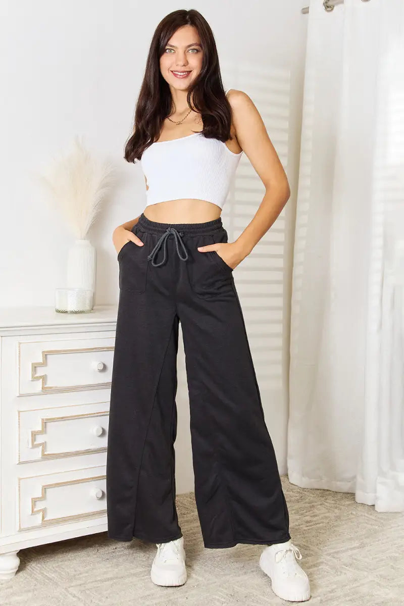 Wide Leg Pocketed Pants - Pants - Basic Bae - Bottoms