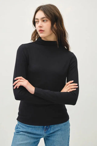 Black / S - Mock Neck Long Sleeve T-Shirt - Sweatshirt - Be Cool - Tops