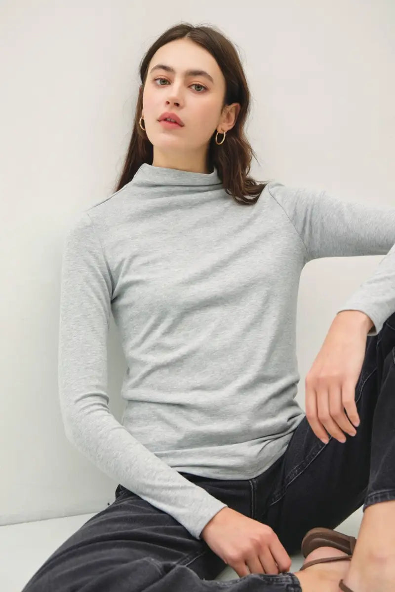 Grey / S - Mock Neck Long Sleeve T-Shirt - Long Sleeve - Be Cool - Tops