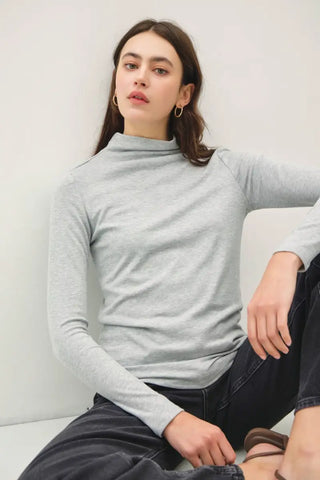 Grey / S - Mock Neck Long Sleeve T-Shirt - Long Sleeve - Be Cool - Tops