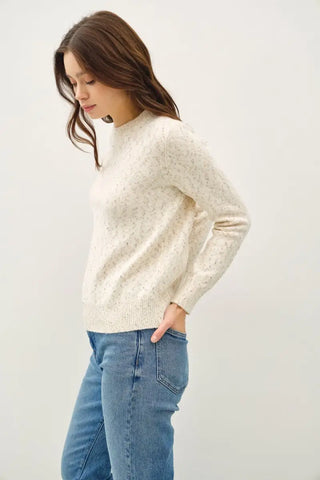 Heathered Round Neck Long Sleeve Sweater - Sweater - Be Cool - Tops