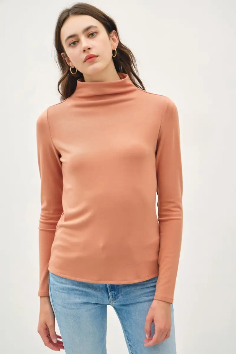 Persimmon / S - Mock Neck Long Sleeve T-Shirt - Sweatshirt - Be Cool - Tops