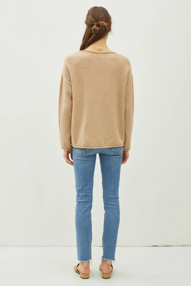 Rolled Openwork Round Neck Sweater - Sweater - Be Cool - Sweaters & Knitwear