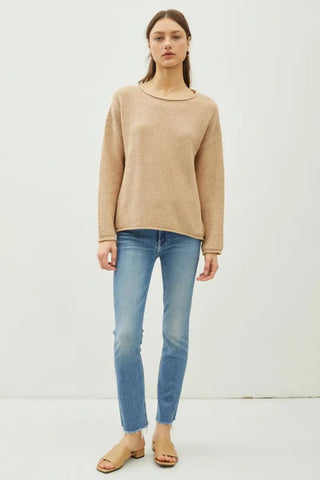 Rolled Openwork Round Neck Sweater - Sweater - Be Cool - Sweaters & Knitwear