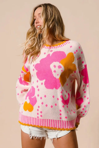 Flower Pattern Contrast Sweater - Sweater - BiBi - Winter Collection