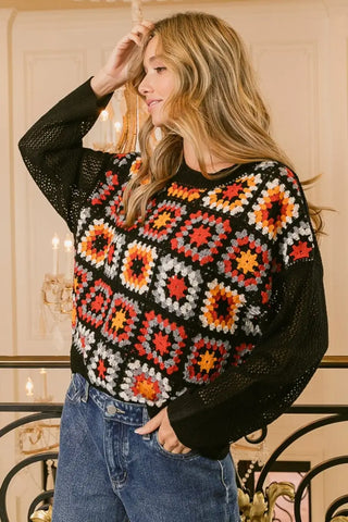 Granny Square Front Long Sleeve Top - Sweater - BiBi - Winter Collection