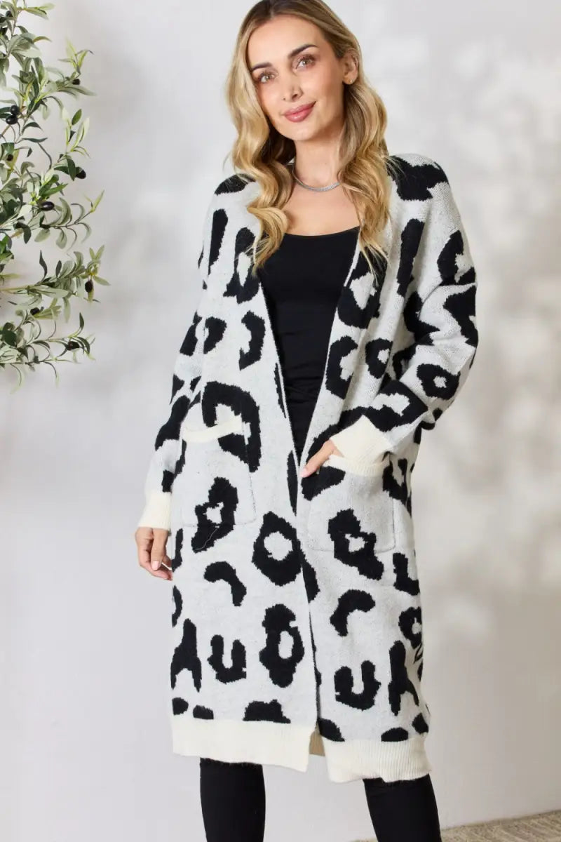 Ivory / S - Leopard Open Front Cardigan - Cardigan - BiBi - Sweaters & Knitwear