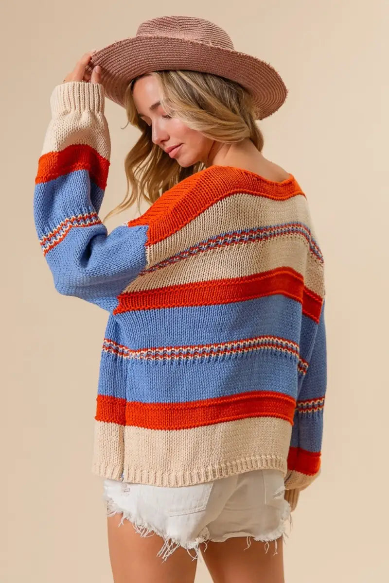 Multi Color Stripe Scoop Neck Sweater - Sweater - BiBi - Winter Collection