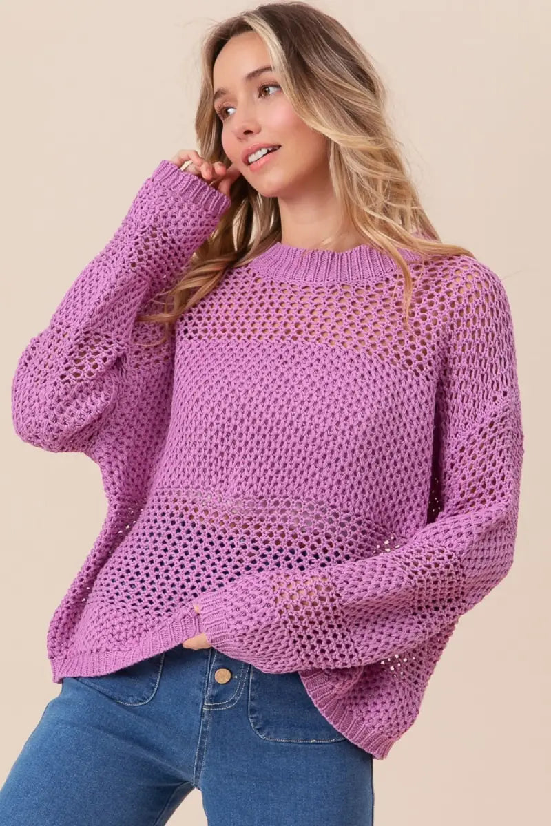 Openwork Long Sleeve Knit Top - Sweater - BiBi - Winter Collection