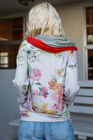 Full Size Floral Zip Up Hoodie - Hoodie - Blumin Apparel - Winter Collection