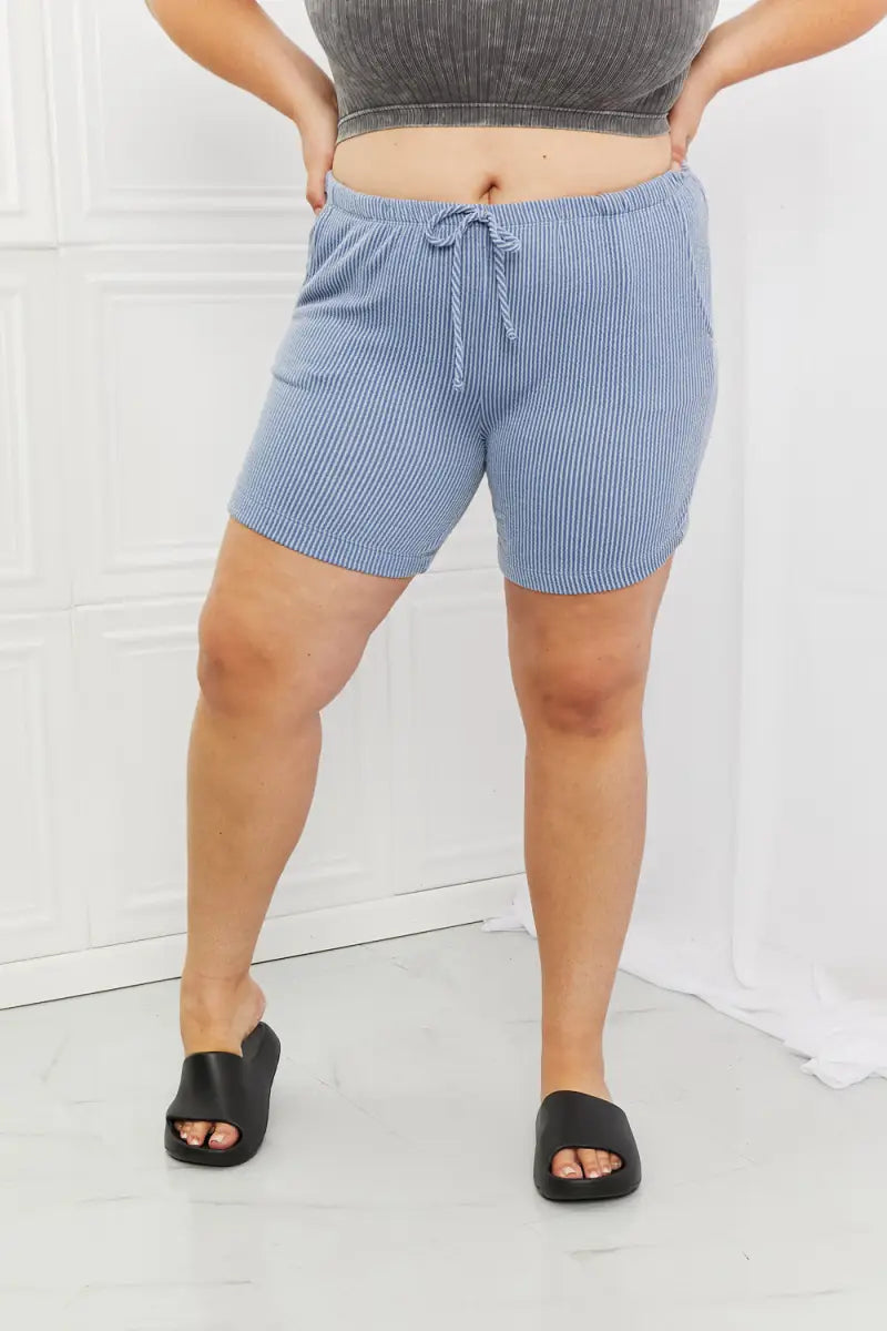 Blumin Apparel Too Good Full Size Ribbed Shorts in Misty Blue - Short - Blumin Apparel - Bottoms