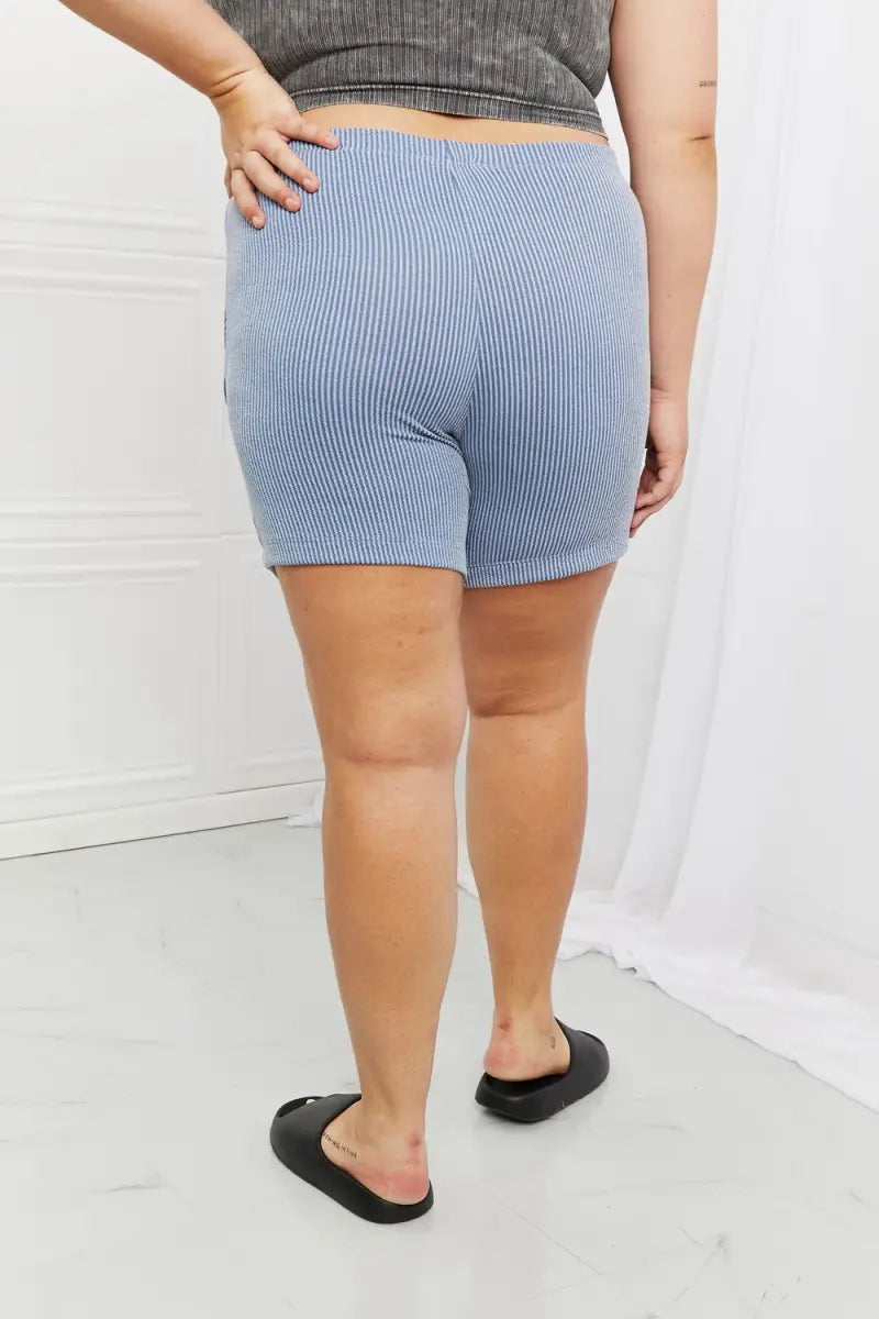 Blumin Apparel Too Good Full Size Ribbed Shorts in Misty Blue - Short - Blumin Apparel - Bottoms