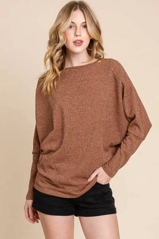 Camel / S - Drop Shoulder Long Sleeve Knit Top - Sweater - BOMBOM - Winter Collection