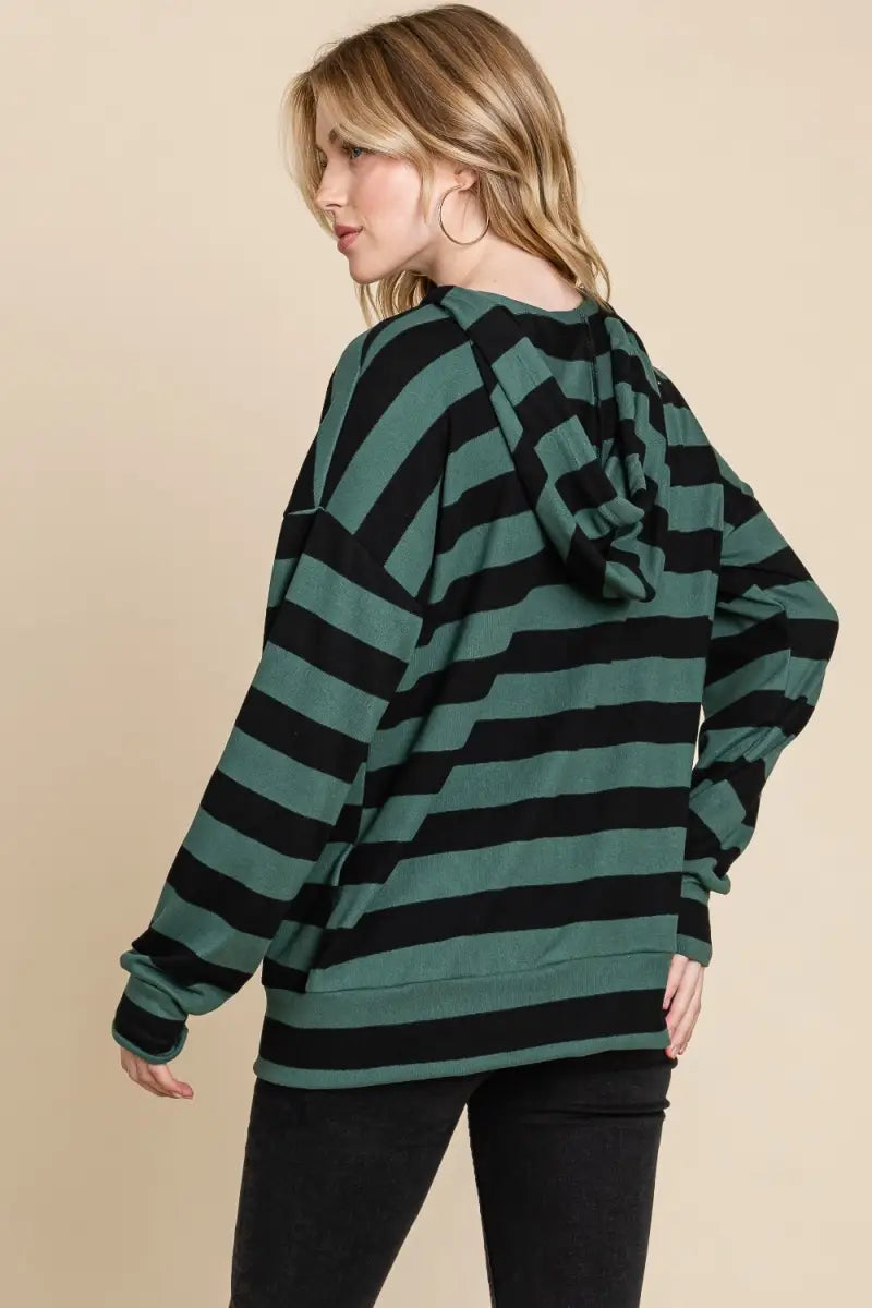 Drawstring Striped Dropped Shoulder Hoodie - Hoodie - BOMBOM - Tops