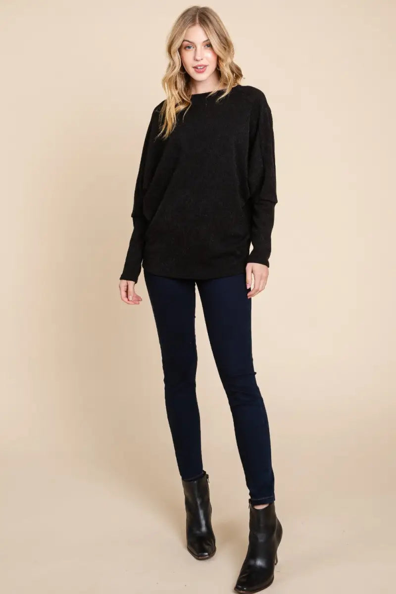 Drop Shoulder Long Sleeve Knit Top - Sweater - BOMBOM - Winter Collection