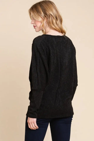 Drop Shoulder Long Sleeve Knit Top - Sweater - BOMBOM - Winter Collection