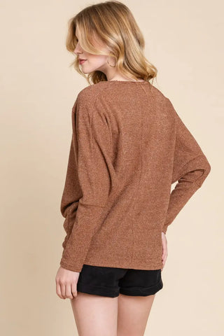 Drop Shoulder Long Sleeve Knit Top - Sweater - BOMBOM - Winter Collection