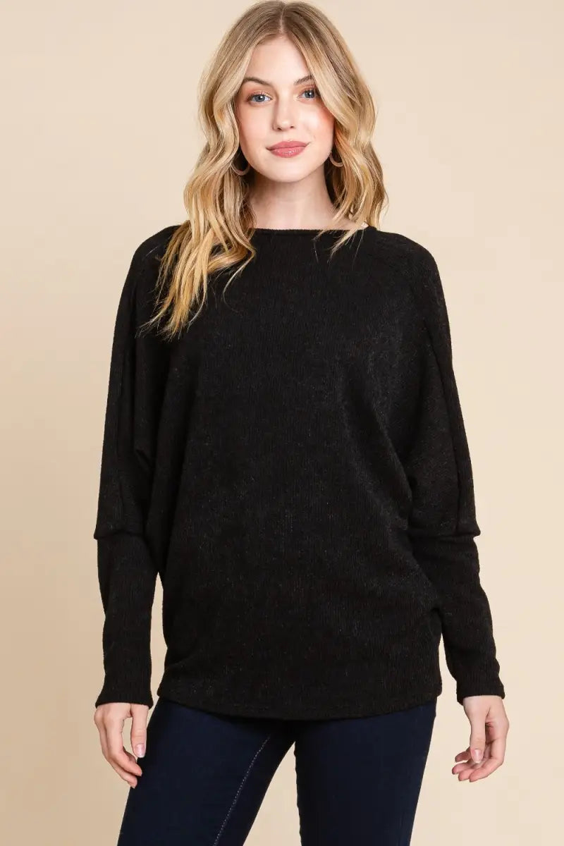 Drop Shoulder Long Sleeve Knit Top - Sweater - BOMBOM - Winter Collection