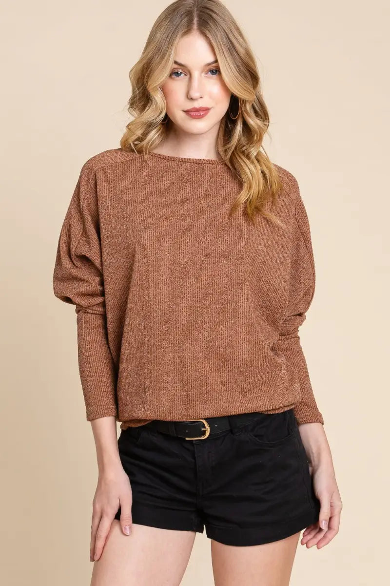 Drop Shoulder Long Sleeve Knit Top - Sweater - BOMBOM - Winter Collection