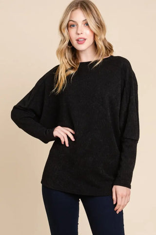 Drop Shoulder Long Sleeve Knit Top - Sweater - BOMBOM - Winter Collection