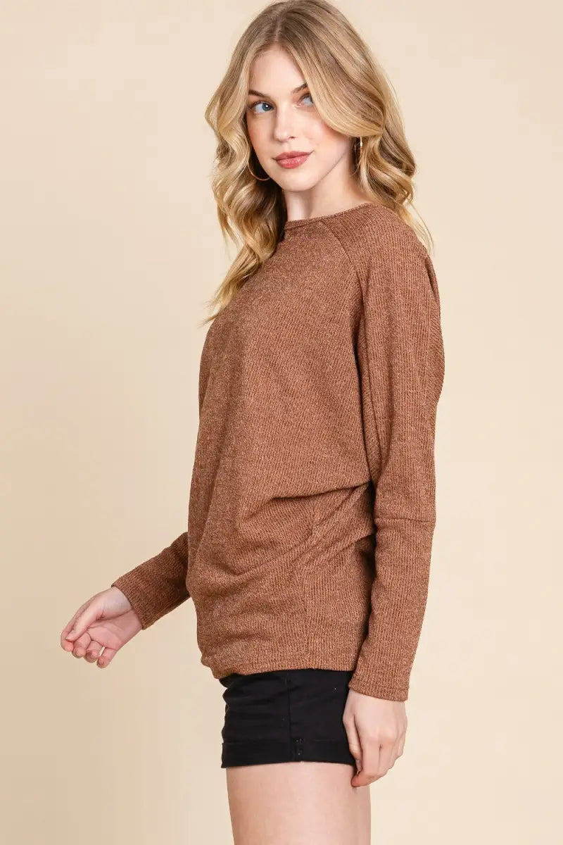 Drop Shoulder Long Sleeve Knit Top - Sweater - BOMBOM - Winter Collection