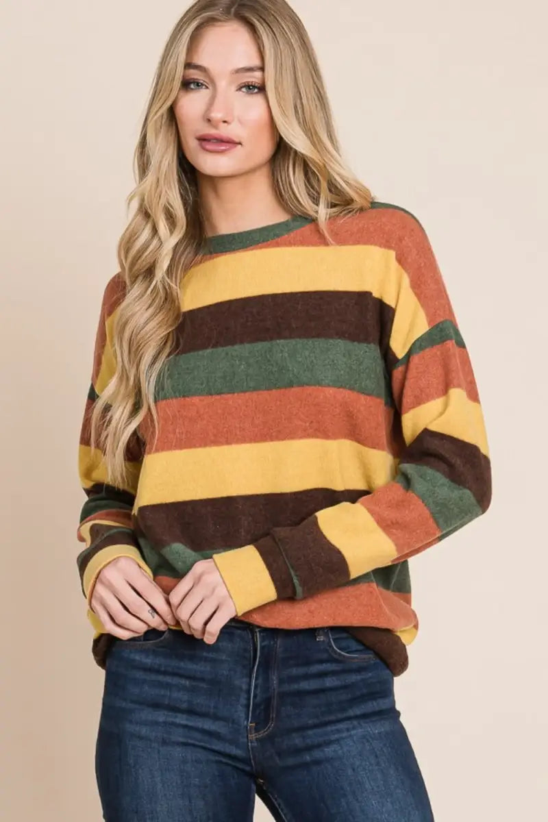 Multicolor / S - Multi-Color Striped Knit Top - Sweater - BOMBOM - Winter Collection