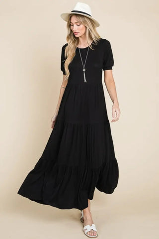 Short Sleeve Tiered Maxi Dress - Dress - BOMBOM - Dresses