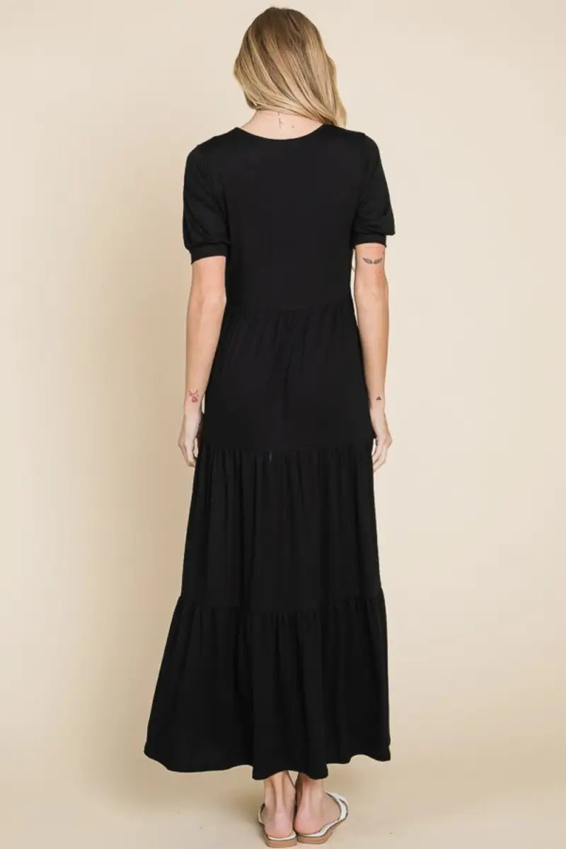 Short Sleeve Tiered Maxi Dress - Dress - BOMBOM - Dresses