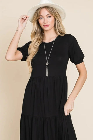 Short Sleeve Tiered Maxi Dress - Dress - BOMBOM - Dresses