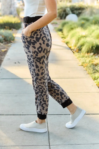 Celeste Design Full Size Leopard Contrast Sweatpants - Sweatpants - Celeste - Bottoms