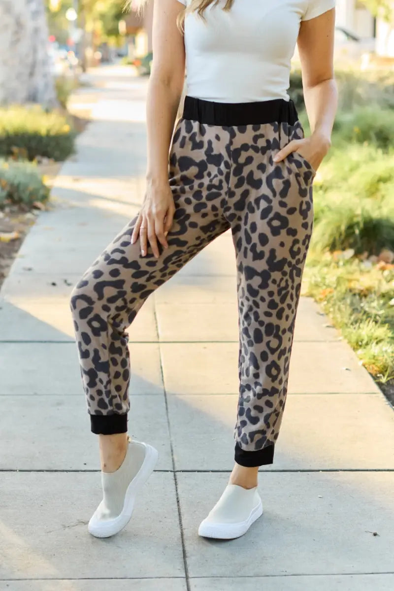 Celeste Design Full Size Leopard Contrast Sweatpants - Sweatpants - Celeste - Bottoms