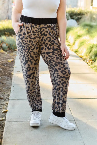 Mocha Leopard / S - Celeste Design Full Size Leopard Contrast Sweatpants - Sweatpants - Celeste - Bottoms