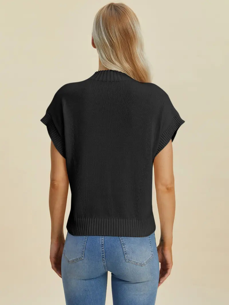 Full Size Mock Neck Short Sleeve Sweater - Sweater - Double Take - Sweaters & Knitwear