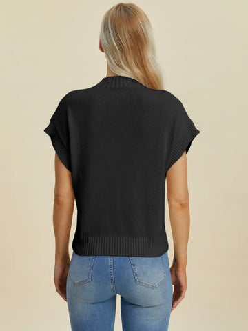 Full Size Mock Neck Short Sleeve Sweater - Sweater - Double Take - Sweaters & Knitwear