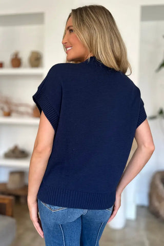 Full Size Mock Neck Short Sleeve Sweater - Sweater - Double Take - Sweaters & Knitwear