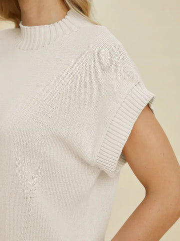 Full Size Mock Neck Short Sleeve Sweater - Sweater - Double Take - Sweaters & Knitwear