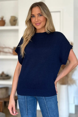 Full Size Mock Neck Short Sleeve Sweater - Sweater - Double Take - Sweaters & Knitwear