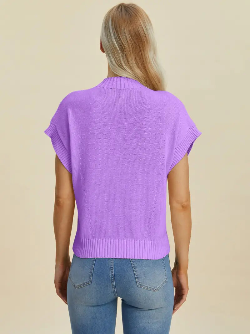 Full Size Mock Neck Short Sleeve Sweater - Sweater - Double Take - Sweaters & Knitwear