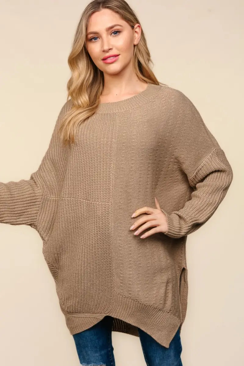 Full Size Side Slit Texture Asymmetric Sweater - Sweater - Haptics - Winter Collection