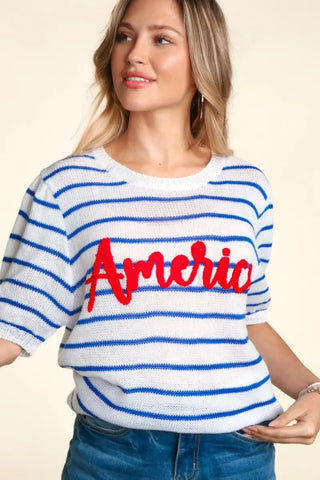 Letter Embroidery Striped Knit Top - Sweater - Haptics - Sweaters & Knitwear