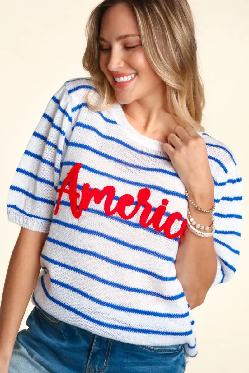 Letter Embroidery Striped Knit Top - Sweater - Haptics - Sweaters & Knitwear