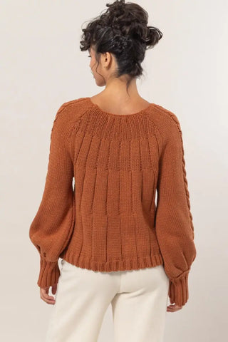 Cable-Knit Round Neck Raglan Sleeve Sweater - Sweater - HYFVE - Winter Collection