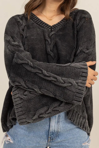 Cable Knit V-Neck Dropped Shoulder Oversized Sweater - Sweater - HYFVE - Winter Collection