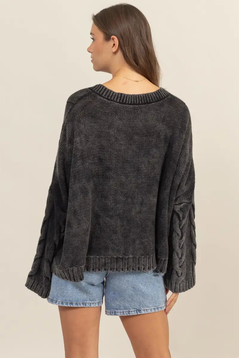 Cable Knit V-Neck Dropped Shoulder Oversized Sweater - Sweater - HYFVE - Winter Collection