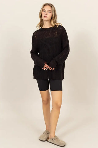 Distressed Long Sleeve Knit Top - Sweater - HYFVE - Winter Collection