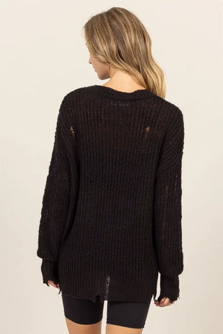 Distressed Long Sleeve Knit Top - Sweater - HYFVE - Winter Collection